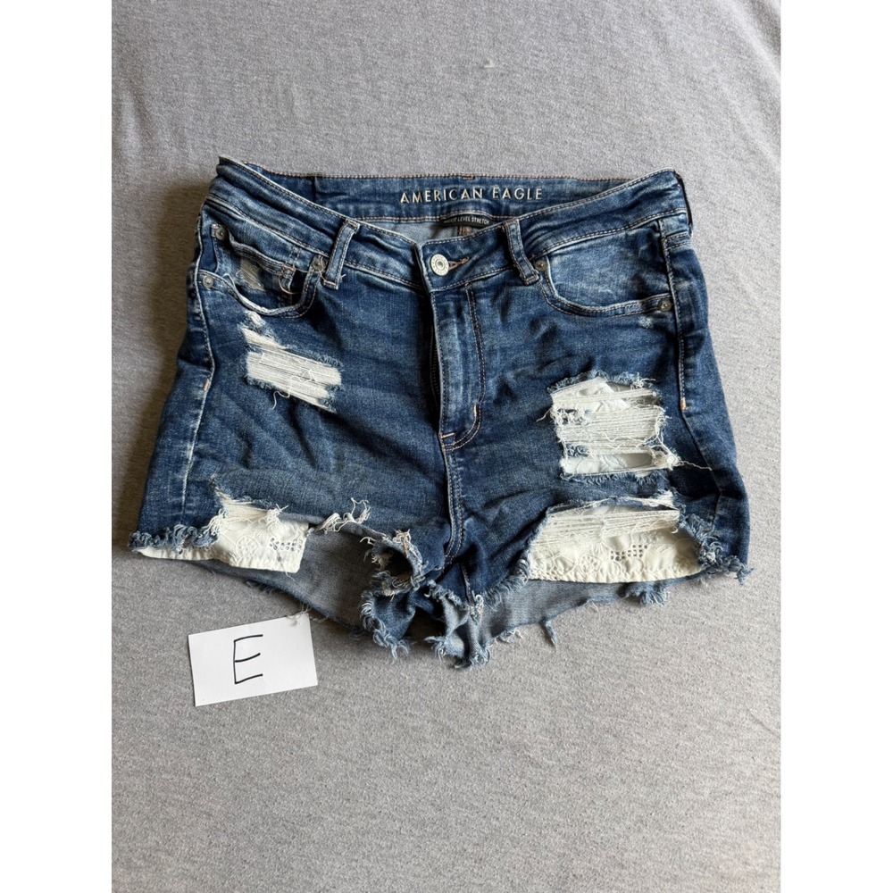 American Eagle Denim Shorts Distressed Lace Trim Blue US Women Size 10